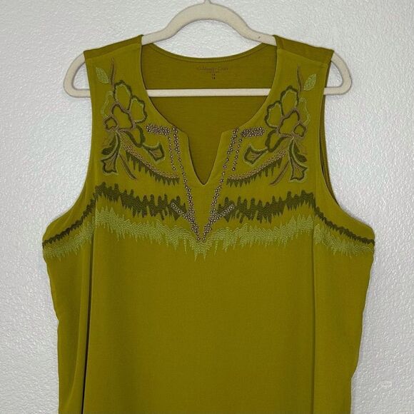 Coldwater Creek Olive Green Embroidered Tank Top - Picture 2 of 12